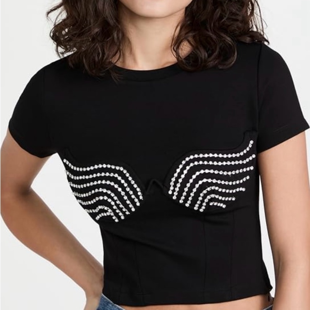 Area Crystal  top. Excellent quality with side zip. Some stretch. Sold out